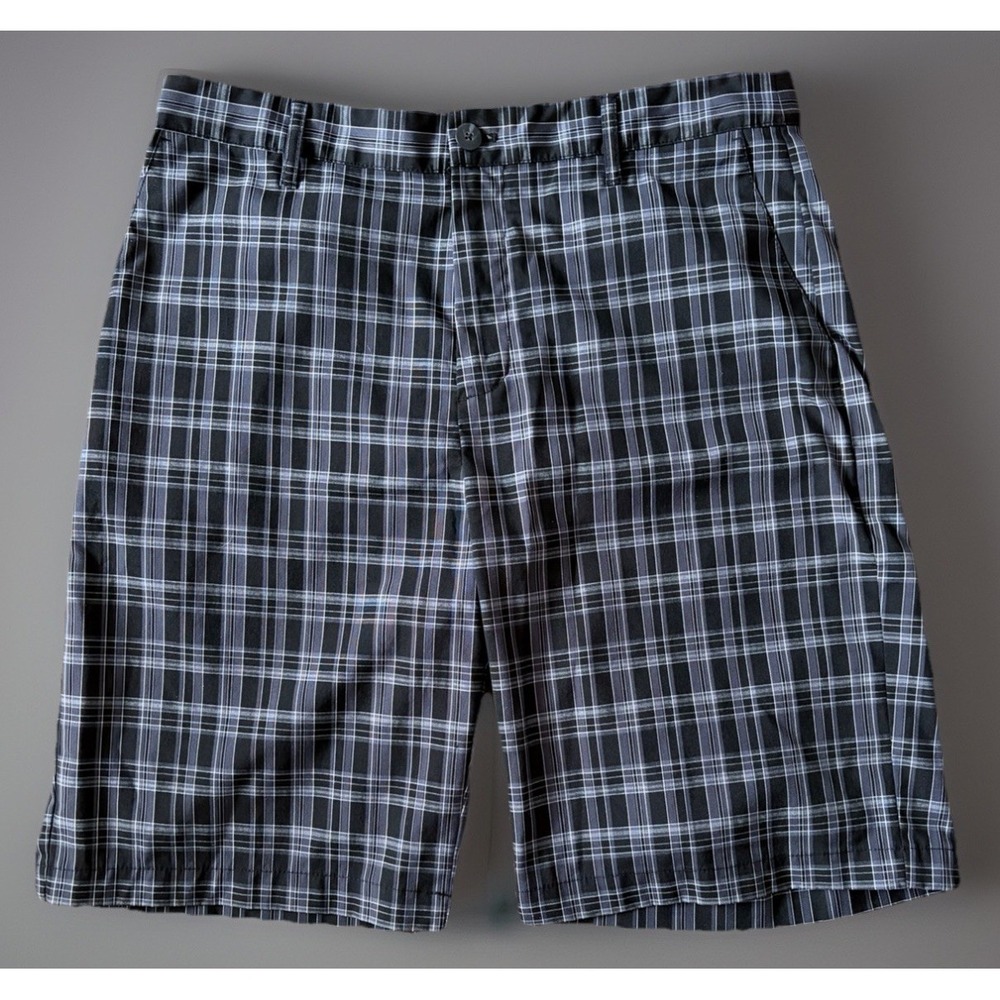 Adidas Golf Shorts Black Gray Plaid Embroidered Logo Men's Size 32 JBHS